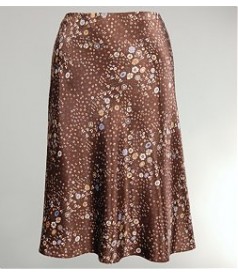 Brown satiny flared skirt with floral print