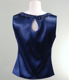 Bluza satin bleumarin cu dantela