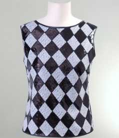 Blouse with white-mat black flakes