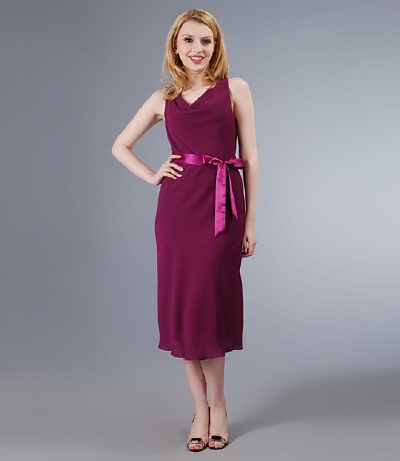 Join veil dress with folds and purple satin belt purple - YOKKO