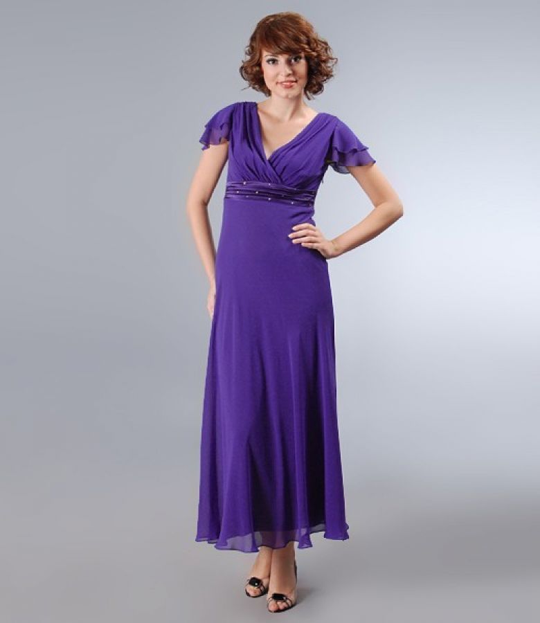 Long dress in purple veil with overlapped chest purple - YOKKO