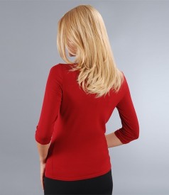 Cherry red jersey t-shirt with trim