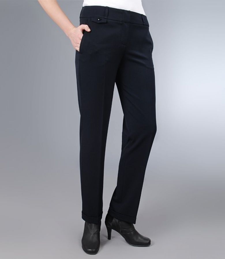 Navy office trousers with cuffs dark-blue - YOKKO