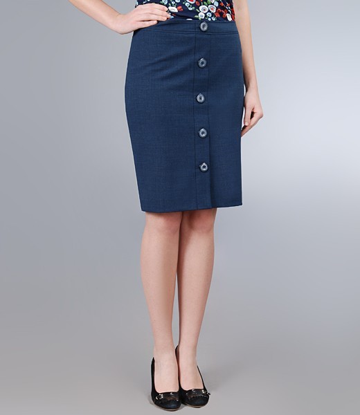 Blue office skirt with virgin wool and buttons blue - YOKKO