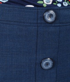 Blue office skirt with virgin wool and buttons