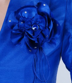 Blue jacket with satin effect and flower