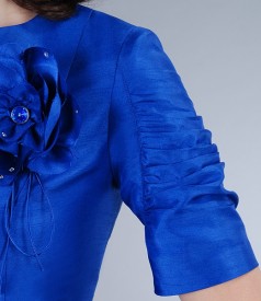 Blue jacket with satin effect and flower