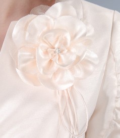 Cream jacket with satin effect and flower