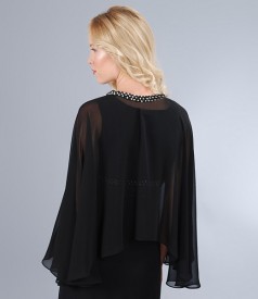 Veil bolero with garnish on neck-cut