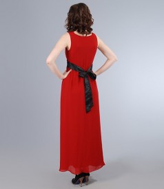 Long dress in red veil with overlapped chest