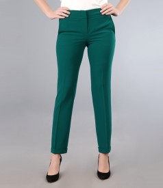 Green office pants with cuffs and pockets