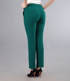 Green office pants with cuffs and pockets