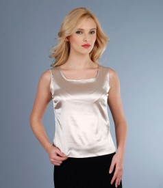 Beige elastic satin blouse