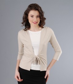 Beige jersey blouse tied with cord