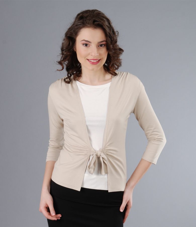 Beige jersey blouse tied with cord beige - YOKKO