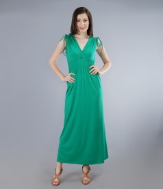 Long jersey dress with overlapped chest