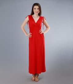 Long jersey dress with overlapped chest