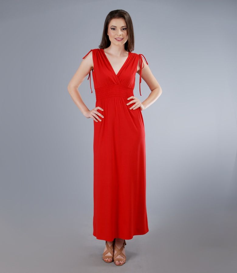 Long jersey dress with overlapped chest