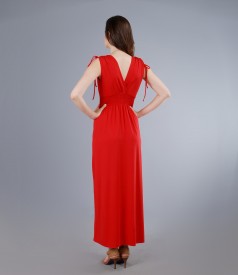 Long jersey dress with overlapped chest