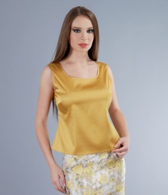 Yellow elastic satin blouse