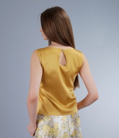 Yellow elastic satin blouse