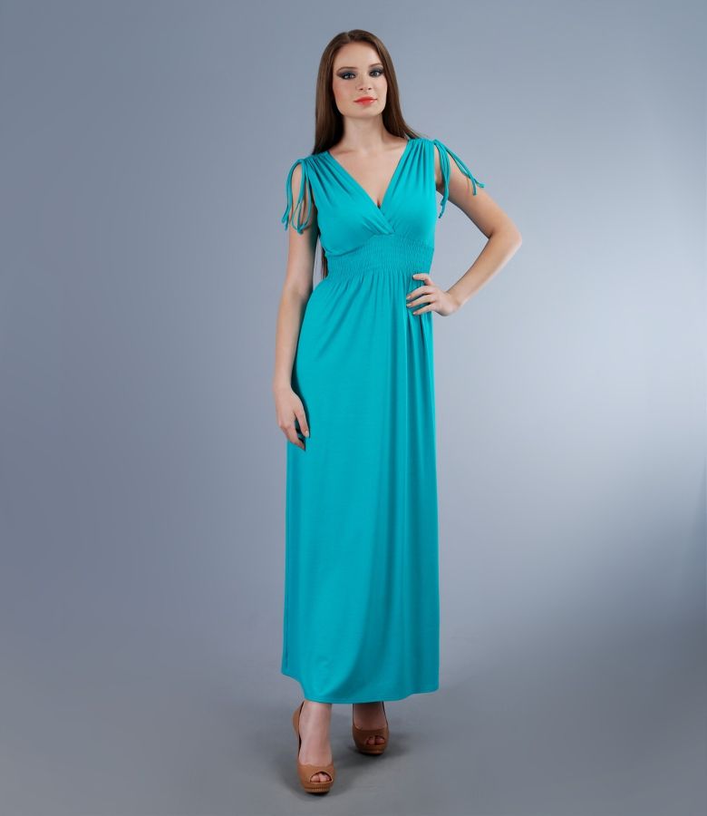 Long jersey dress with overlapped chest