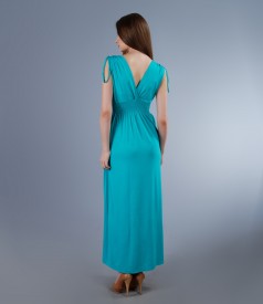 Long jersey dress with overlapped chest