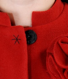 Red coat with pockets and flower