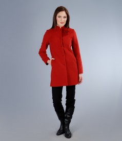 Red coat with flower and trousers