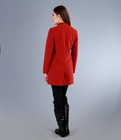 Red coat with flower and trousers