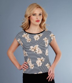 Printed jersey t-shirt with cap sleeves