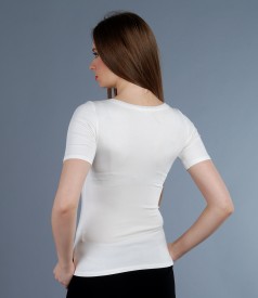 Elastic jersey t-shirt with veil bow