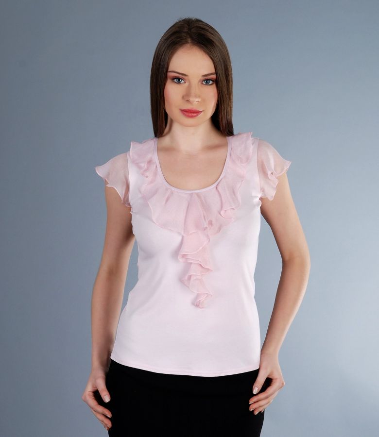 Jersey t-shirt with jabot and veil sleeves