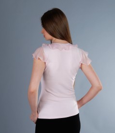 Jersey t-shirt with jabot and veil sleeves