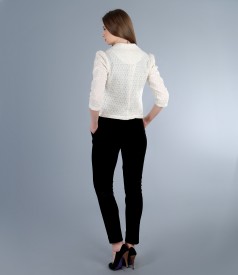 Lace with cotton jacket with velvet trousers