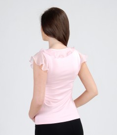 Jersey t-shirt with jabot and veil sleeves