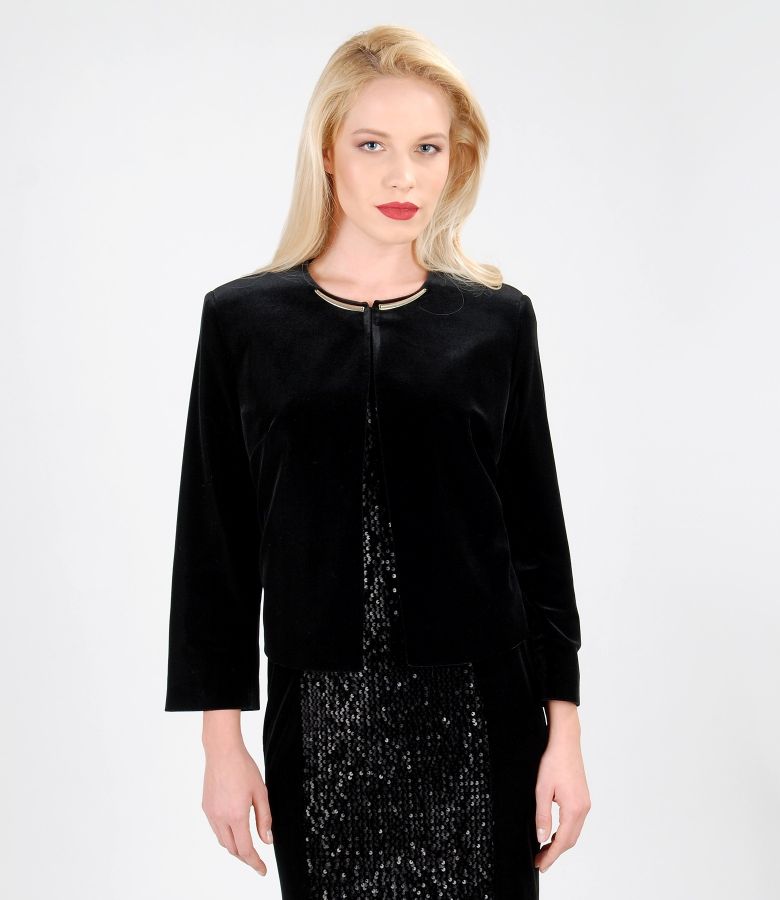 Black stretch velvet bolero