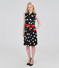 Elastic cotton printed dress with pockets and cord