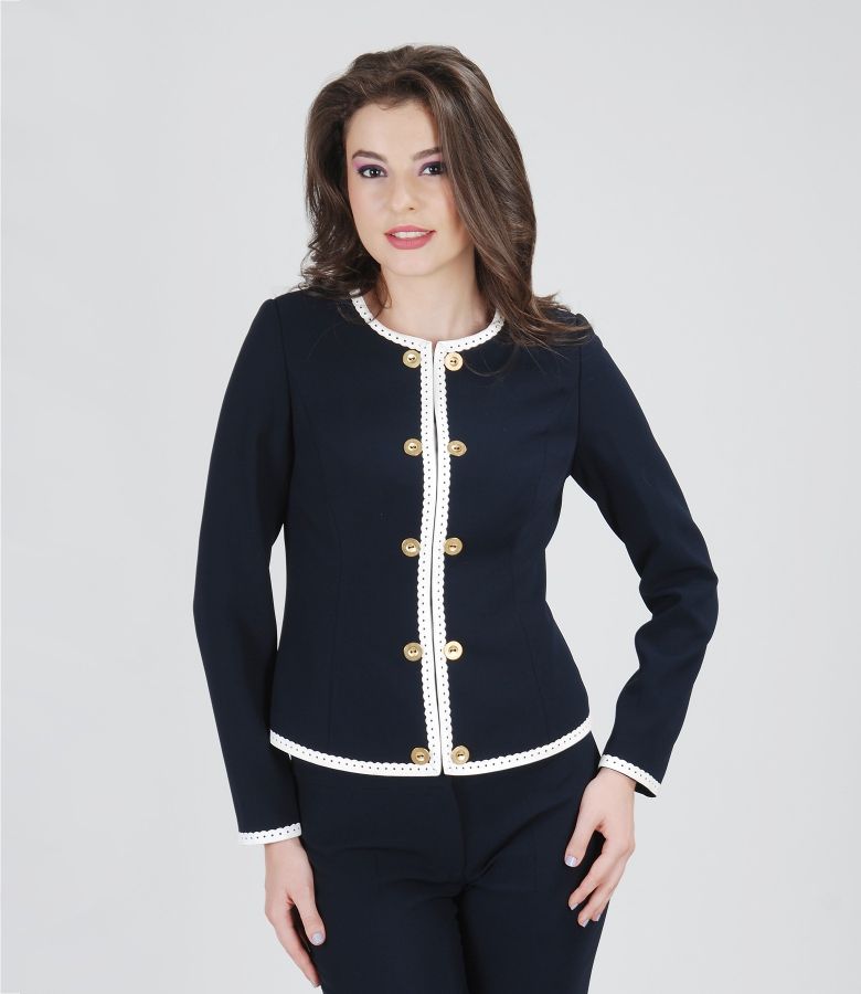 Elegant navy-blue jacket with lacquer contrast trim dark blue - YOKKO