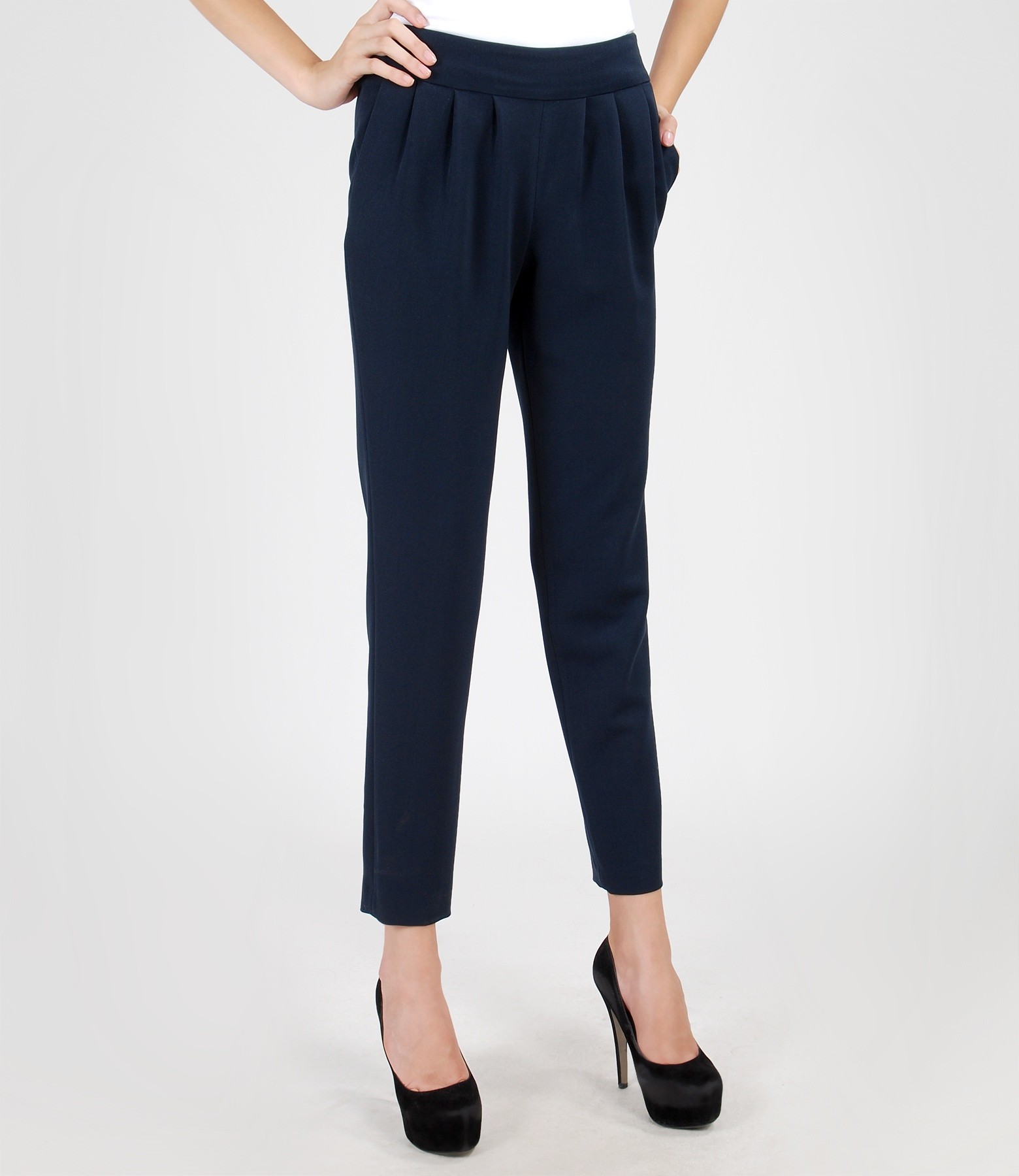 Elastic fabric trousers with pockets dark blue - YOKKO
