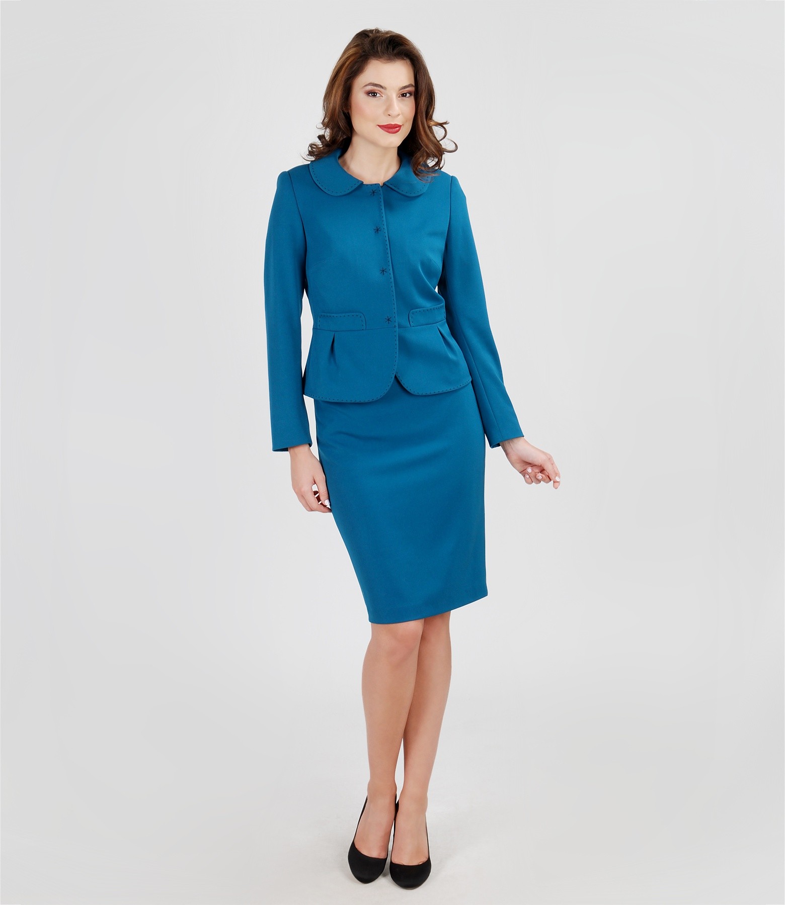 Office suit from elastic fabric with decorative stitching - YOKKO