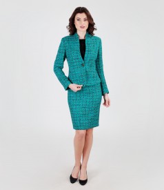 Multicolored office outfit from cotton and virgin wool loops