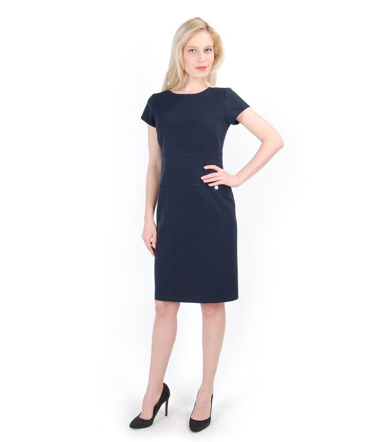 Elastic fabric dress with short sleeves dark blue - YOKKO