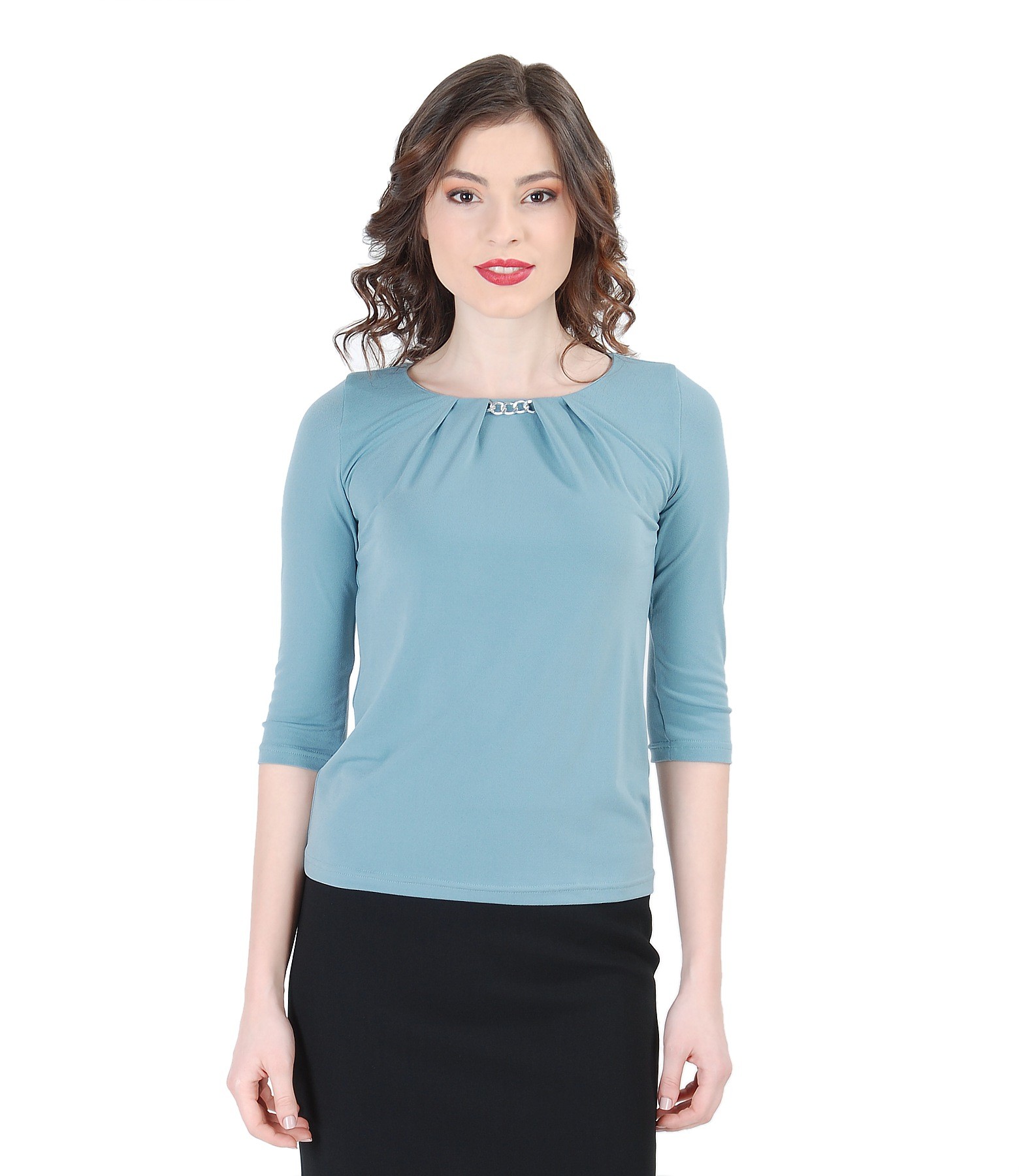 Jersey blouse with folds frosted blue - YOKKO