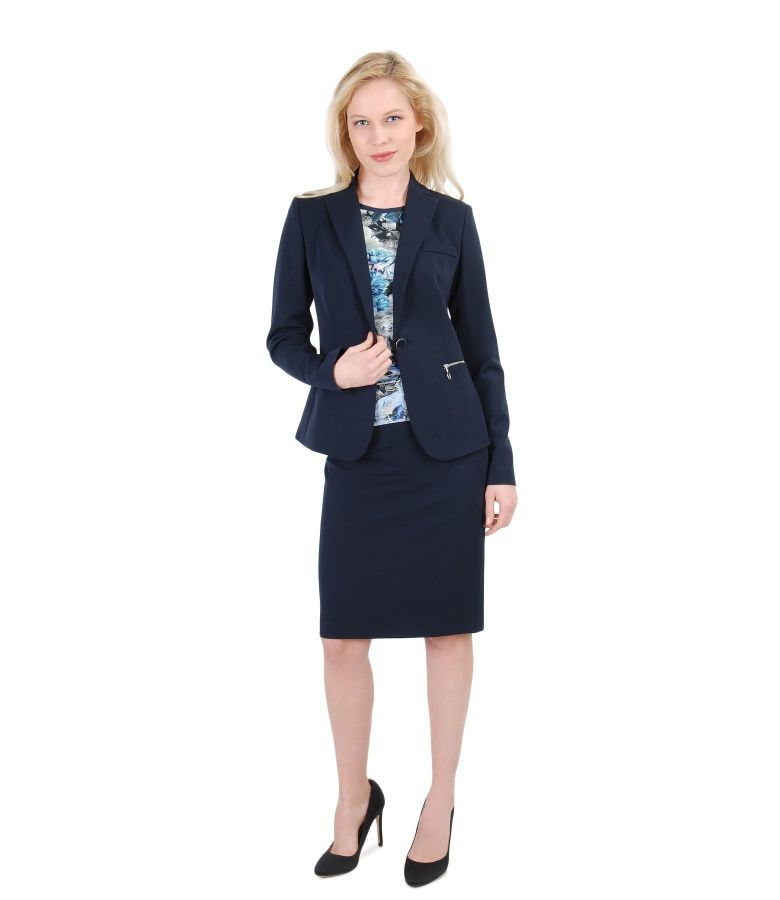 Elastic fabric office outfit with metalic zippers