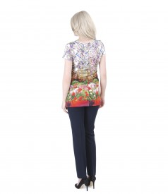 Printed elastic jersey blouse with trousers