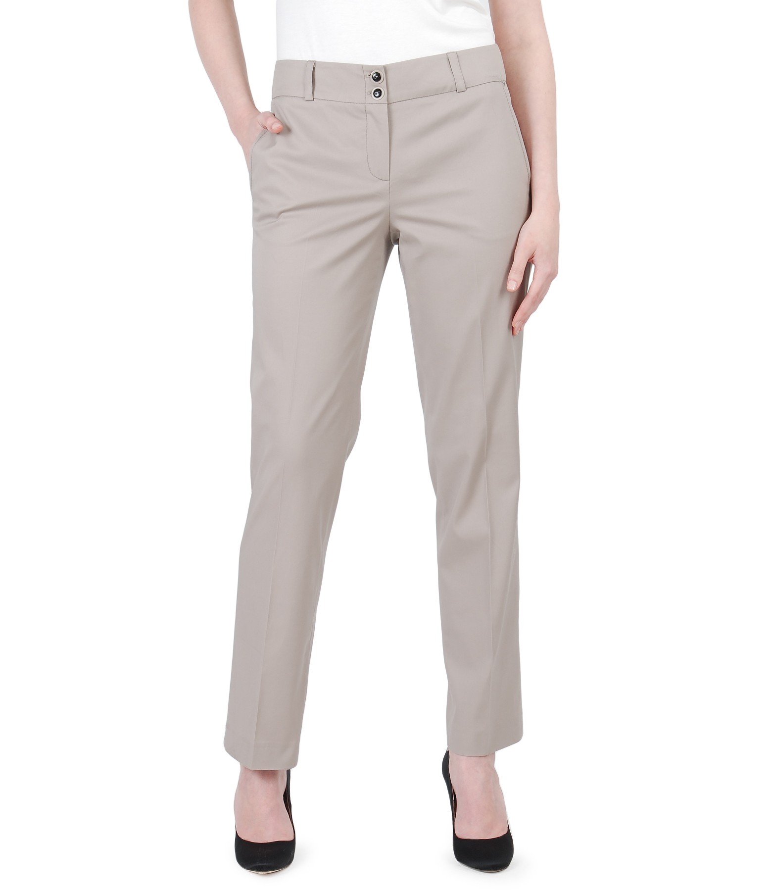 Elastic cotton trousers with pockets beige - YOKKO