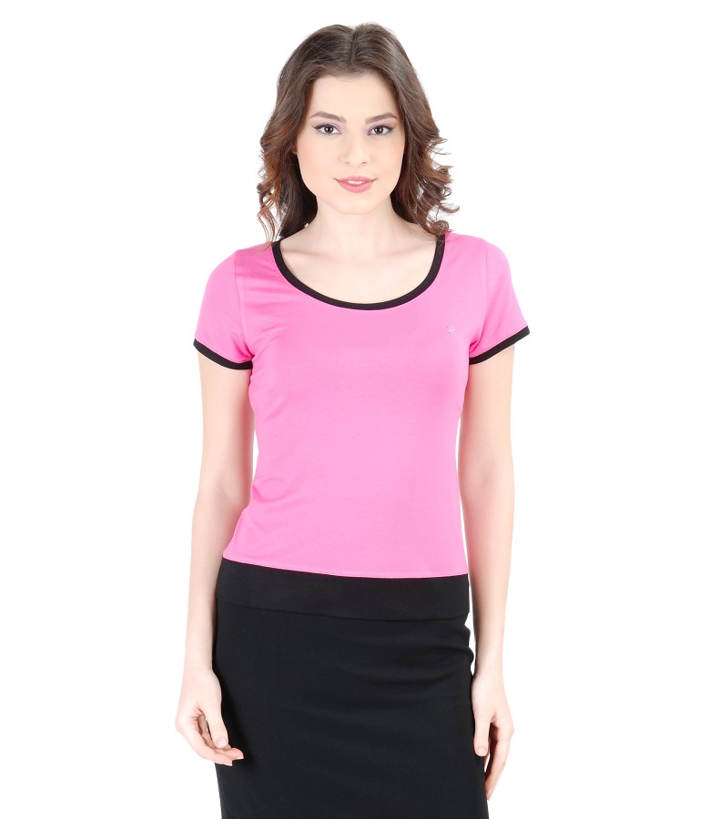 Elastic jersey t-shirt with trim