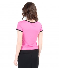 Elastic jersey t-shirt with trim