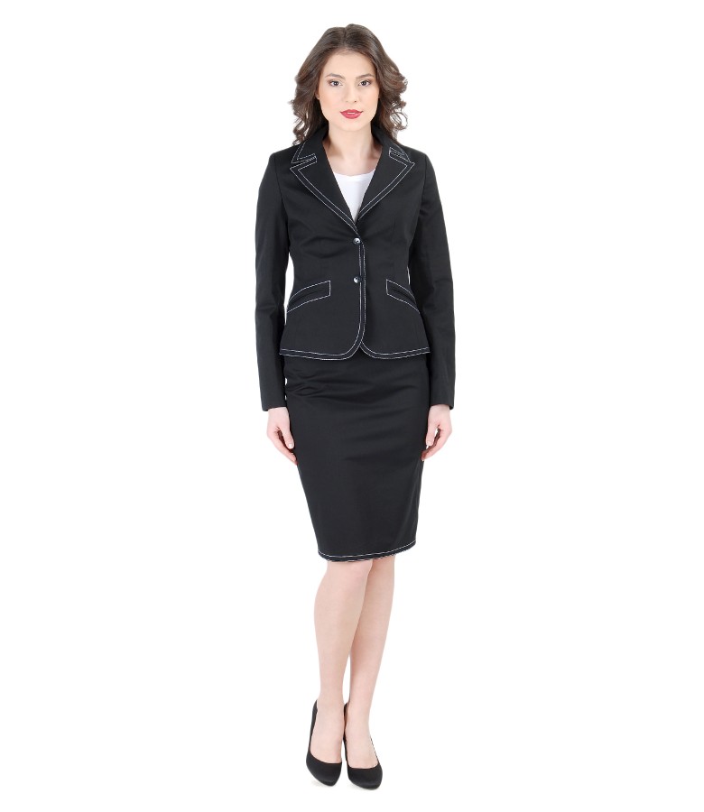 Elastic cotton women office suit with stitches